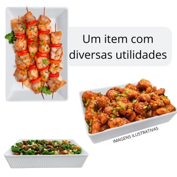 Travessa Retangular 25,3 Cm Tigela Estriada Melamina Branca Servir Pores Salgados Petisco Food Truck