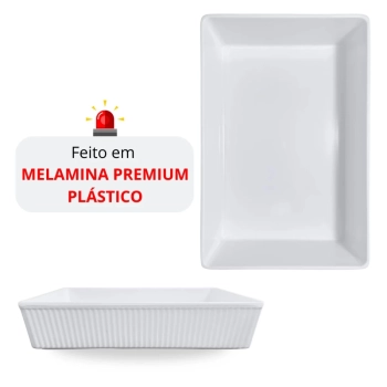 Travessa Retangular 20,3 Cm Tigela Estriada Melamina Branca Servir Pores Salgados Petisco Food Truck