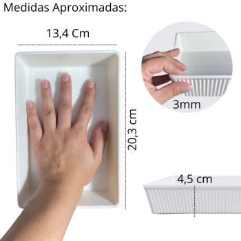 Travessa Retangular 20,3 Cm Tigela Estriada Melamina Branca Servir Pores Salgados Petisco Food Truck