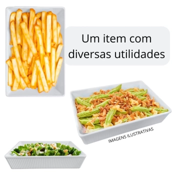 Travessa Retangular 20,3 Cm Tigela Estriada Melamina Branca Servir Pores Salgados Petisco Food Truck