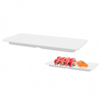 Kit Barca 58 Cm + 2 Pratos Reto para Sushi Melamina Branco