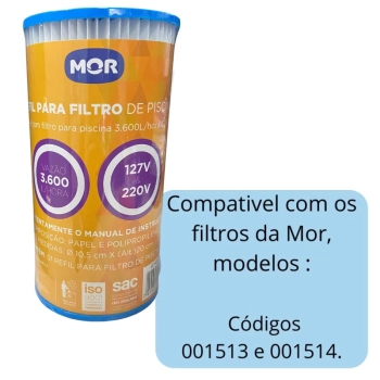 Refil para Bomba Filtrante 3600 Litros Por Hora 127v e 220v da Marca Mor