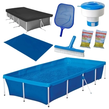 Piscina 3000l Capa Forro Peneira Escova Flutuador Cloro