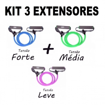 Kit Extensores Elstico Tenso Forte + Mdia + Leve + Colchonete Eva