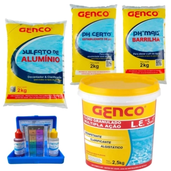 Balde de Cloro 2,5kg + Sulfato de Alum�nio + Ph Certo 2 Kg + Barrilha (ph +) 2 Kg + Aval. Ph e Cl