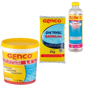 Kit Tratamento Agua de Piscina Cloro 2,5kg + Elevador de Ph 2 Kg + Algicida Sem Cobre 1l