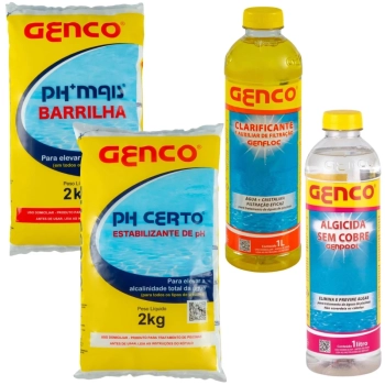 Kit Clarificante + Algicida 1l + Elevador Alcalinidade Ph 2kg + Elevador de Alcalinidade 2 Kg