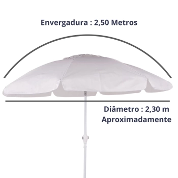 Ombrelone Articulado Maresias 2,50m com Manivela Branco Praia / Camping Bel