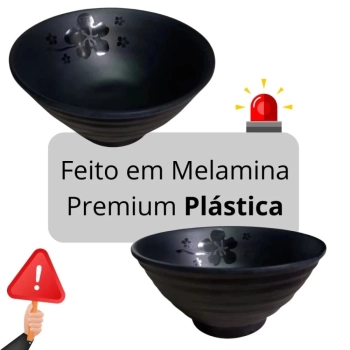 Kit 5 Tigelas 300 Ml + 5 Colheres em Melamina Premium Preta Linha Kanpai para Restaurante Japon�s
