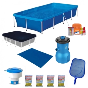 Piscina 3000 L Capa Forro Filtro 110v Peneira Avaliador Ph/Cloro Clorador Cloro