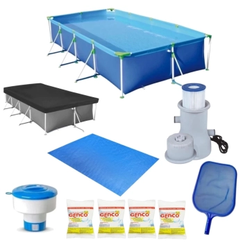 Piscina 5000 Litros + Capa + Forro + Bomba 220v + Cloro + Peneira + Flutuador