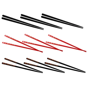 Kit 9 Pares de Hashi 22 Cm Decorado Preto + Vermelho + Preto Liso