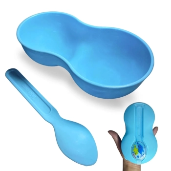 Porta Leite em P Porta Papinha Baby Tigela Infantil com Colher Azul Bebe