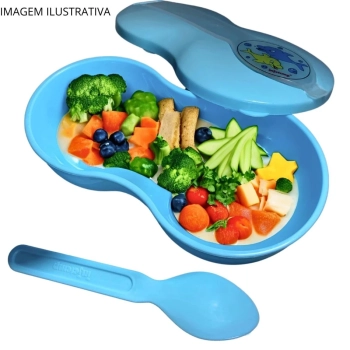 Porta Leite em P Porta Papinha Baby Tigela Infantil com Colher Azul Bebe