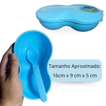 Porta Leite em P Porta Papinha Baby Tigela Infantil com Colher Azul Bebe