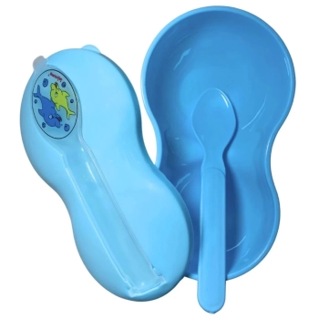 Porta Leite em P Porta Papinha Baby Tigela Infantil com Colher Azul Bebe