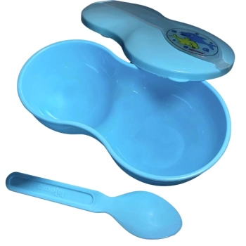 Porta Leite em P Porta Papinha Baby Tigela Infantil com Colher Azul Bebe
