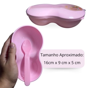 Porta Leite em P Porta Papinha Baby Tigela Infantil com Colher Rosa Bebe
