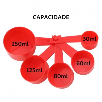 Kit Panelinha Confeiteiro Vermelha + Esptula + 5 Colheres de Medidas