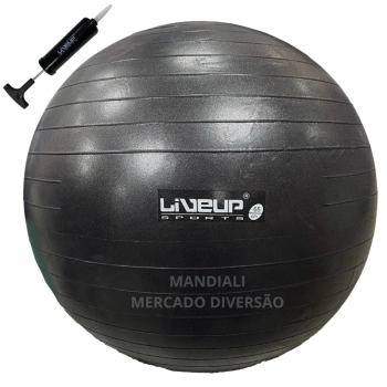Bola Suia de Pilates Premium Anti Estouro 65 Cm Preta + Mini Bomba Treino Academia Yoga Exercicios