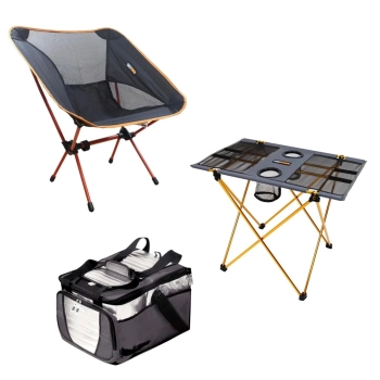 Kit Cadeira e Mesa Dobrvel + Bolsa Trmica para Camping e Pesca