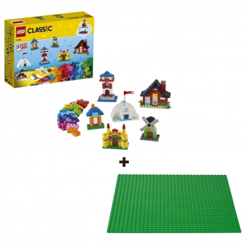 Kit Lego Blocos e Casas Classic 270 Peas + Base para Construo Verde