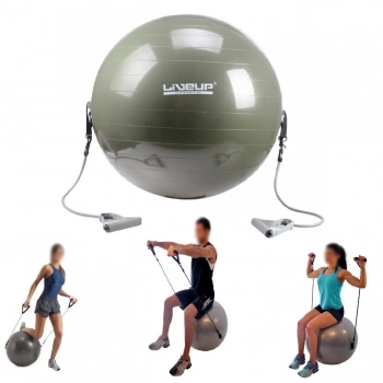 Kit Bola Suia para Pilates 65cm com Extensores + Colchonete 1,70m + Bomba