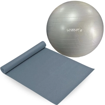Kit Bola Anti Estouro Pilates Cinza 85cm+ Bomba Inflar+ Colchonete 1,73m Academia Exerccios Treino