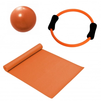 Kit Pilates Overball 25cm Laranja + Arco Anel Flexvel + Colchonete 1,70m