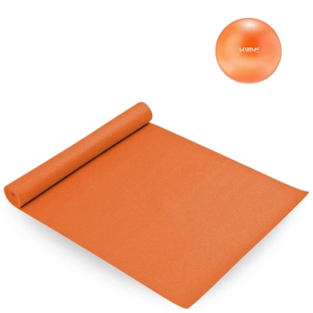Kit Overball 25cm Laranja + Colchonete Antiderrapante Tapete Yoga 1,73m Treino Exercicios Pilates