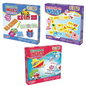 Kit Jogos Infantil em Ingls Domin + Quebra Cabea Palavras e Numerais