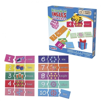 Kit Jogos Infantil em Ingls Domin + Quebra Cabea Palavras e Numerais