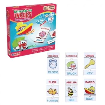 Kit Jogos Infantil em Ingls Domin + Quebra Cabea Palavras e Numerais