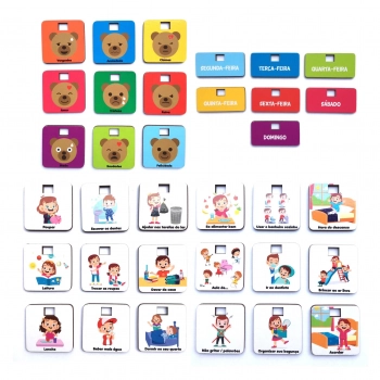 Kit Infantil Quadro Rotina com 38 Atividades + Alfabeto Ilustrado Escreva e Apague