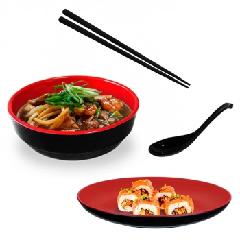 Kit para Sopa/Sushi com Tigela 450 Ml + Prato 20cm + Colher + Par de Hashi