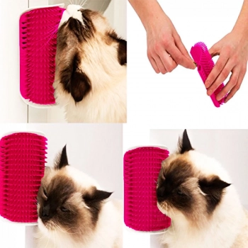 Kit para Gatos com Luva para Tirar Pelos + Escova Massageadora Rosa