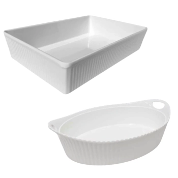 Kit Tigela Travessa Retangular 20,3cm + Tigela Oval 18cm Estriada Petiscos e Pores
