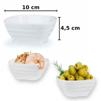 Kit 2 Travessas Retangular 22,7cm Estriada + 3 Mini Tigelas para Molhos em Melamina