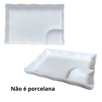 Kit 2 Travessas 30cm para Petiscos + 2 Pratos 21 Cm com Divisria para Molho e Sushi em Melamina