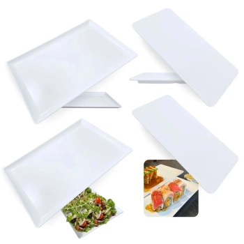 Kit 2 Travessas 24,8 Cm Retangular Rasa + 2 Travessas Retas 27cm para Sushi Restaurante Comida Japonesa