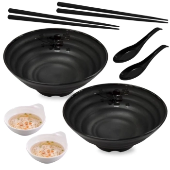 Kit Yakisoba com 2 Tigelas 1l / 21,5 Cm + 2 Molheiras + 2 Pares de Hashi + 2 Colheres