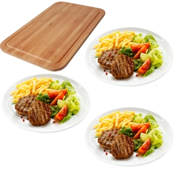 Kit Tbua para Cortar Carne 50 X 30cm + 3 Pratos Redondo 28cm em Melamina