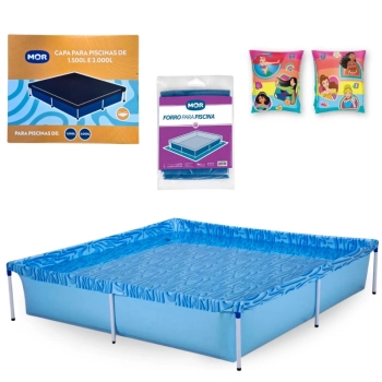 Kit Piscina Quadrada 1500 L + Capa e Forro Mor + Boia de Brao Das Princesas