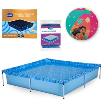 Kit Piscina Quadrada 1500 L + Capa e Forro Mor + Bola Inflvel Das Princesas