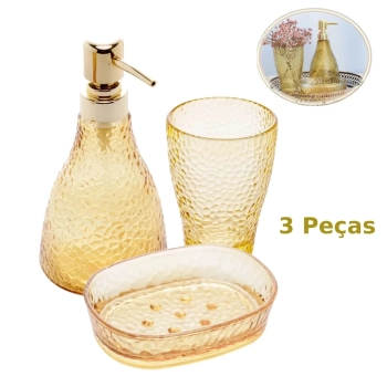 Conjunto para Banheiro com 3 Peas Elegant em Vidro Ambar