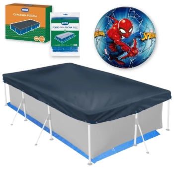 Kit Capa e Forro para Piscina 3000 Lts + Bola Infl�vel Homem Aranha (piscina N�o Inclusa)