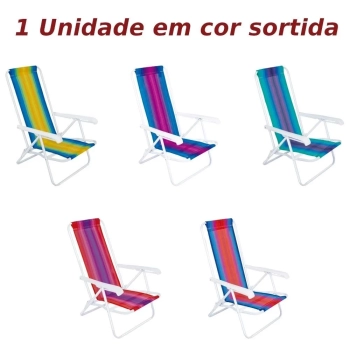 Kit 2 Cadeiras de Praia + Guarda-sol Branco e Azul + Caixa Trmica 18lts