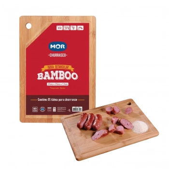Tabua de Carne em Bambu 35 X 25 Cm + Faca para Churrasco