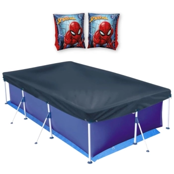 Kit Piscina 3700 L Mor com Capa e Forro Mor + Boia de Brao Homem Aranha