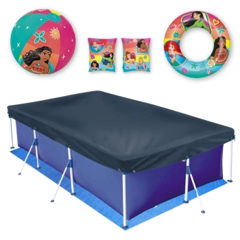 Kit Piscina 3700 L + Capa e Forro Mor + Boias e Bola Inflvel Princesas